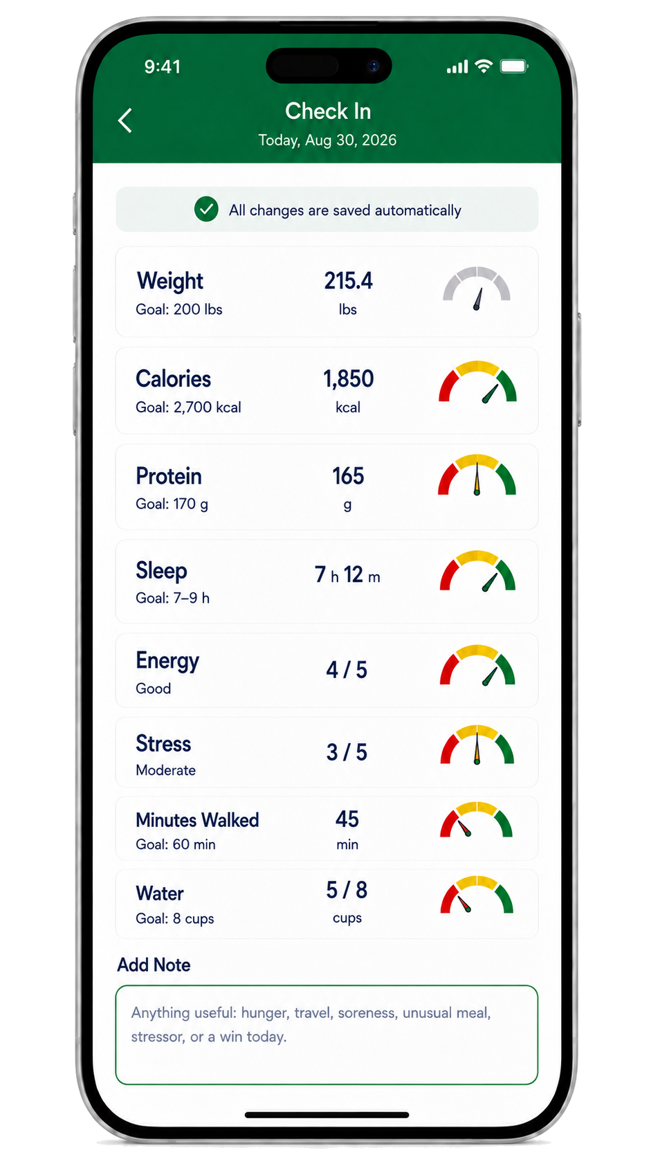 Check In screen mockup